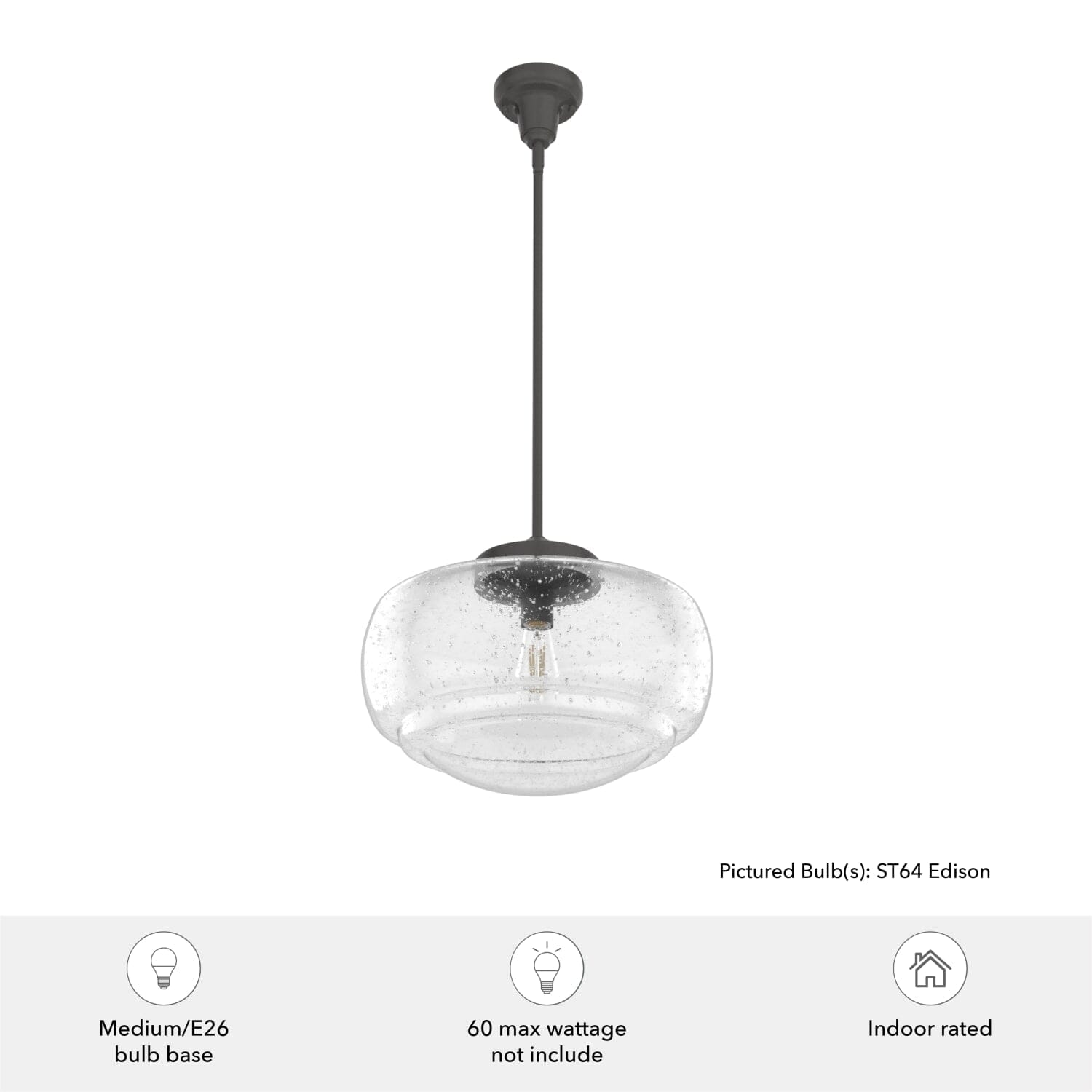 Saddle Creek Clear Seeded Glass 1 Light 16 Inch Pendant - Image 5