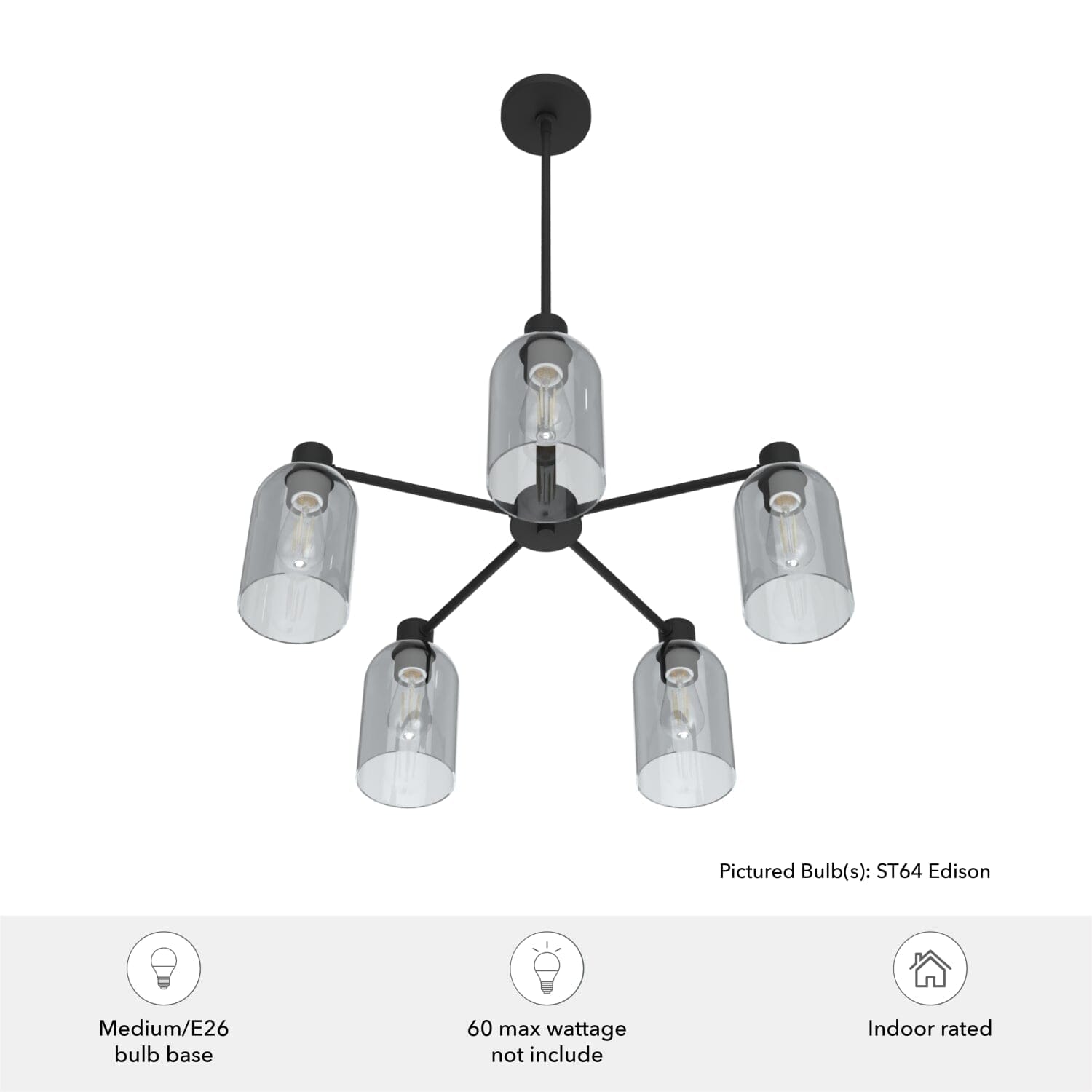 Lochemeade Smoked Glass 5 Light Chandelier - Image 3