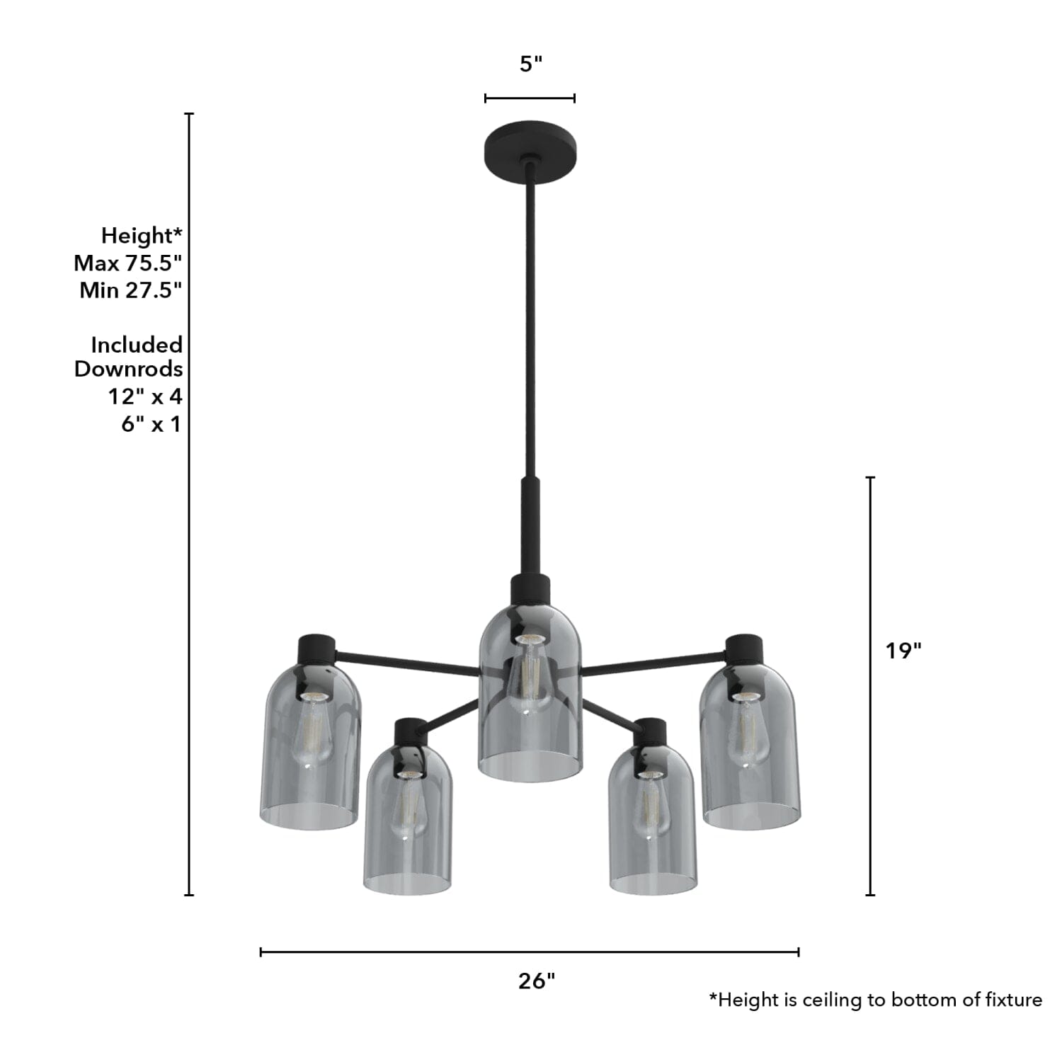 Lochemeade Smoked Glass 5 Light Chandelier - Image 4