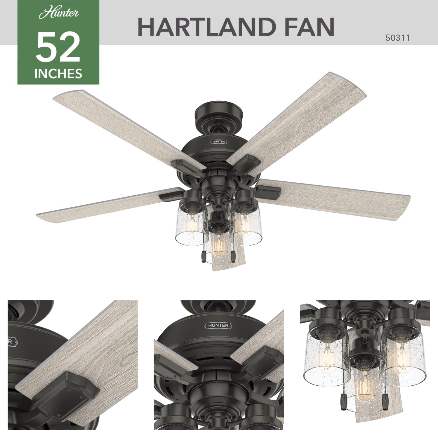 Hartland with LED Light and Pull Chain 52 inch - Image 5