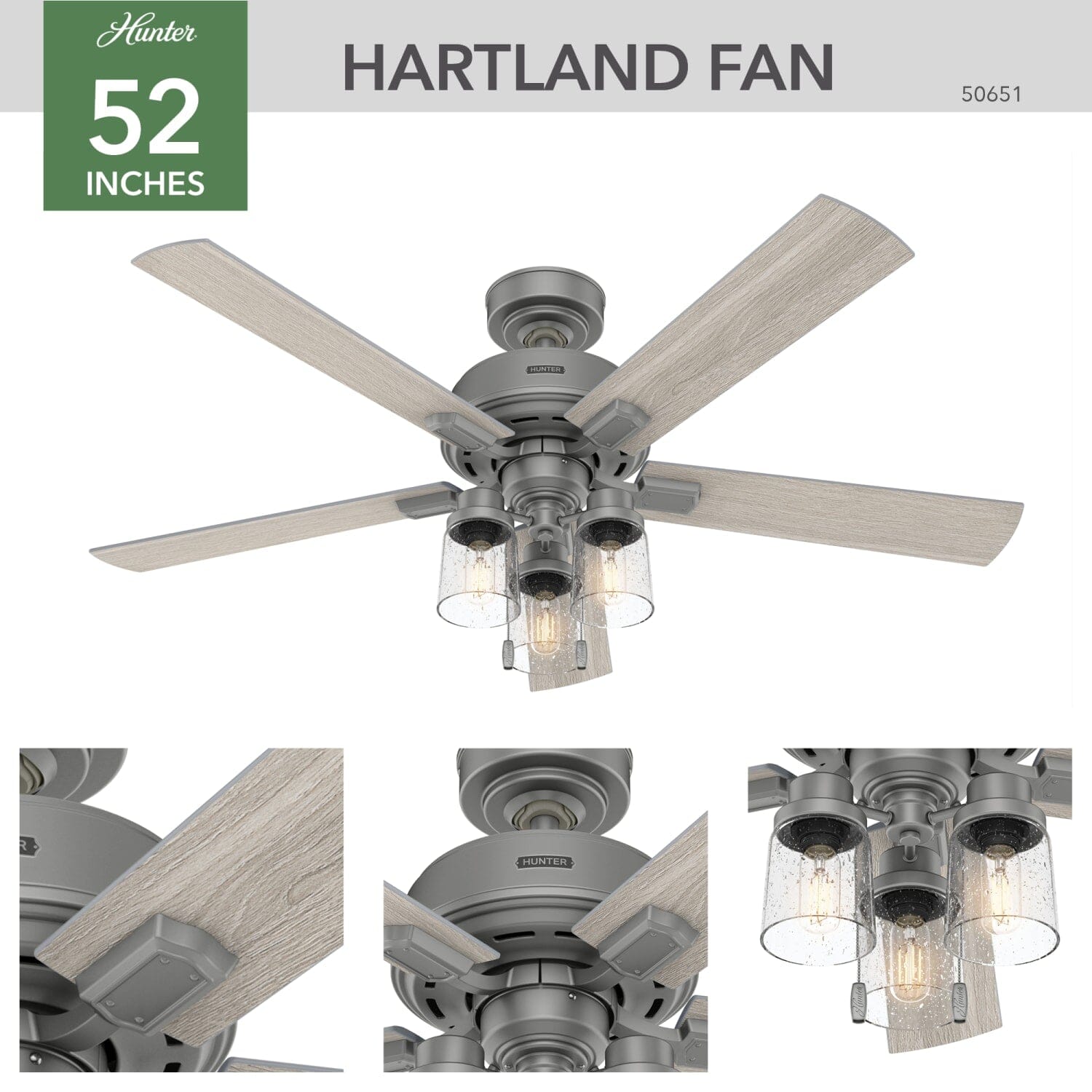 Hartland with LED Light and Pull Chain 52 inch - Image 4