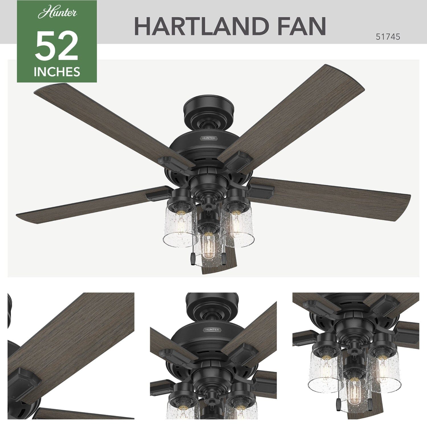 Hartland with LED Light and Pull Chain 52 inch - Image 6