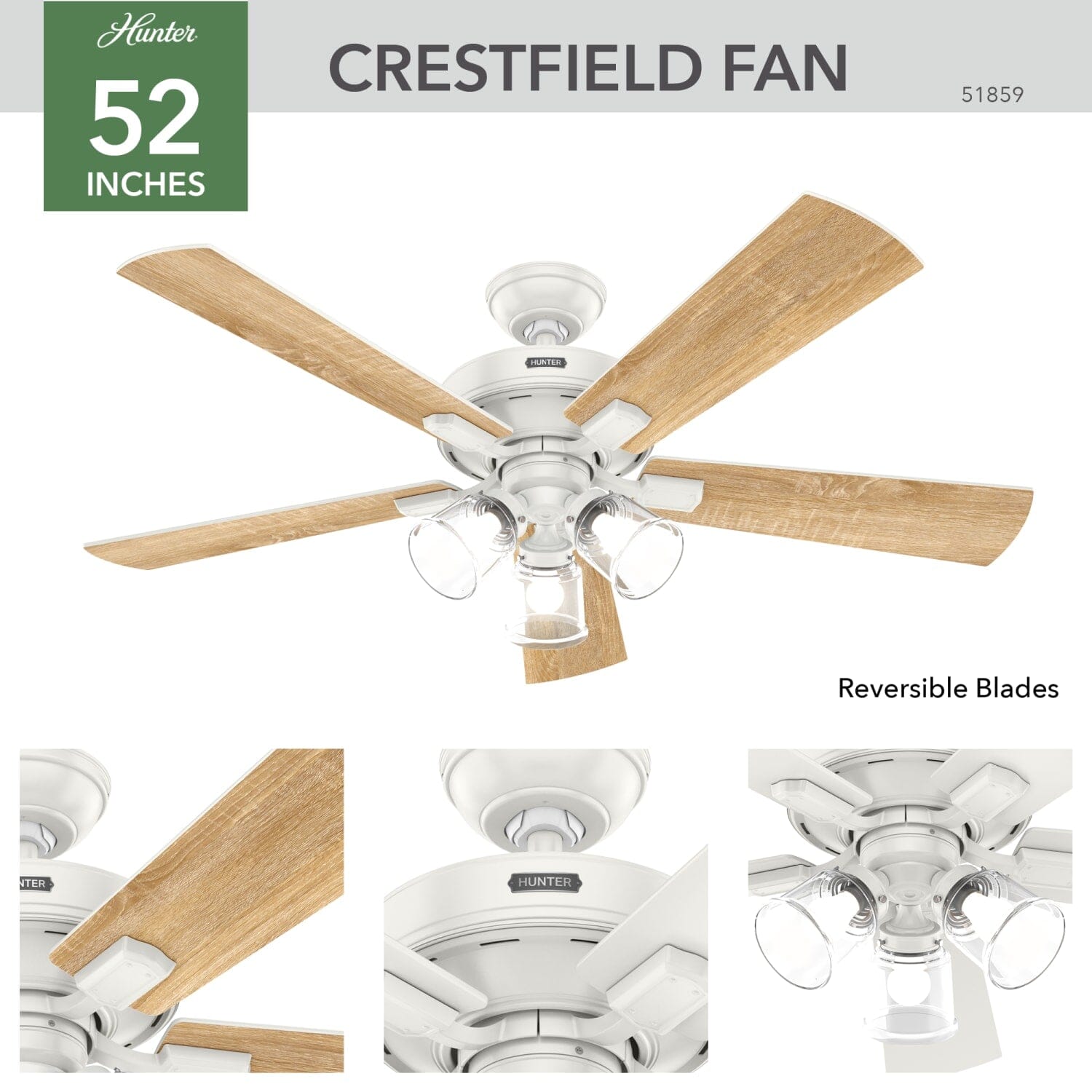 Crestfield with 3 LED Lights 52 inch with remote - Image 5