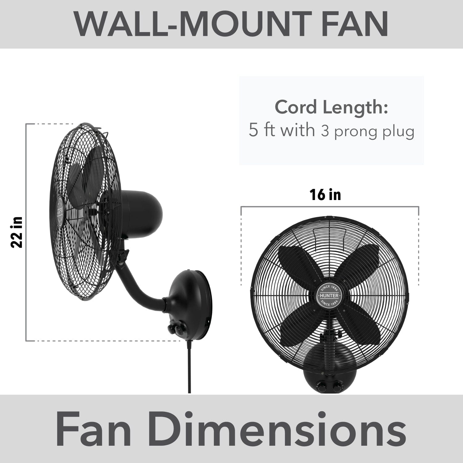 Oscillating Wall Mounted Fan 16 inch 3 speeds - Image 4